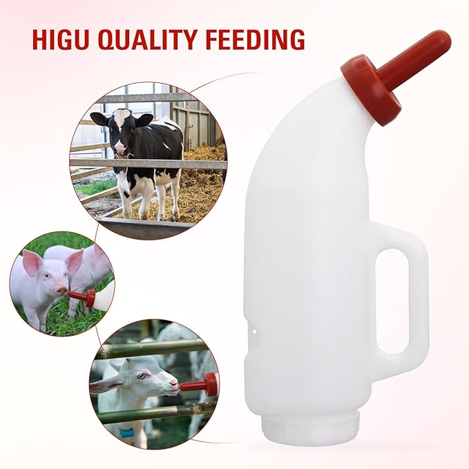1 Set Nurser Bottles with Handle and Silicone Horizontal Calves Nursing Calf Bottle with a Replacement Nipple Livestock Supplies,Cow Milk Bottle（2.11 Quart ） (Horizontal)