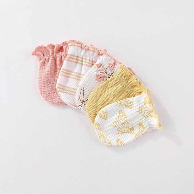 Fashion Baby Boy Girl Clothing Set Cotton Soft 3-Piece Long Sleeve Button Rompers 5-Pack Hats&Gloves Infant Clothes