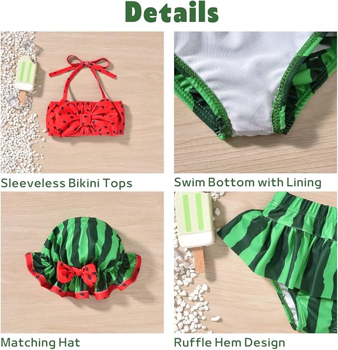 Aalizzwell Baby Girl 2-Piece Bikini Swimsuit with Hat