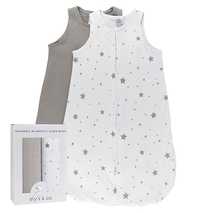 Baby Wearable Blanket - Baby Sleep Sack 100% Cotton - Sleep Sack 3-6 Months - Comfy Soft Lightweight, 2-Pack Set Gender Neutral Grey