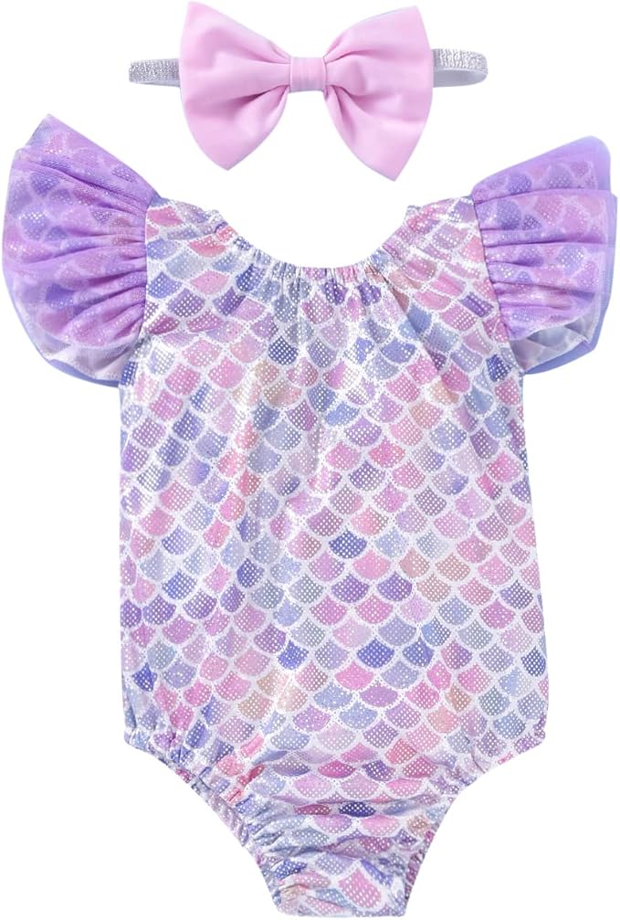 Toddler Girl Baby Ruffles Mermaid Fish Scale Swimsuit One Piece Swimwear Bathing Sunsuit