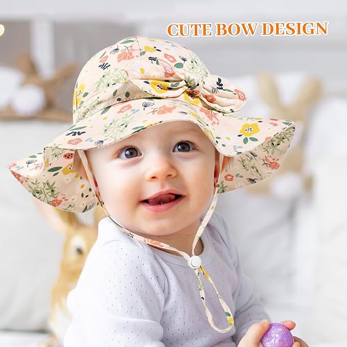 Baby Girl Sun Hat Summer Foldable Beach Hats with UPF50+ Sun Protection Wide Brim Toddler Bucket Hat Cap