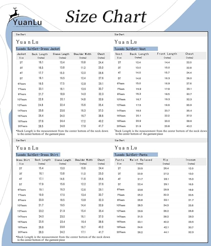 YuanLu Boys Suit for Kids Tuxedo Wedding Ring Bearer Outfit, 5 Piece Boy Slim Fit Formal Suits with Adjustable Waist