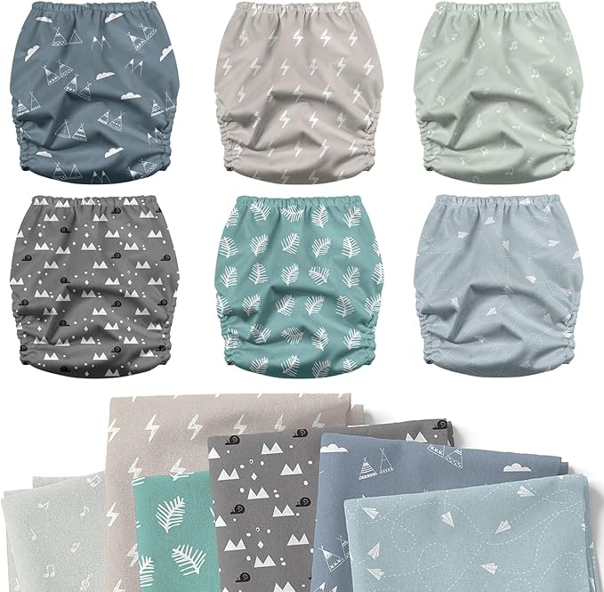 Mama Koala 3.0 Pocket Diapers for Babies with Suede Cloth Lining, 6 Pack with 6 4-Layer Natural Cloth Diaper Inserts - Reusable and Washable Pocket Diapers(S-The Gray Sky)