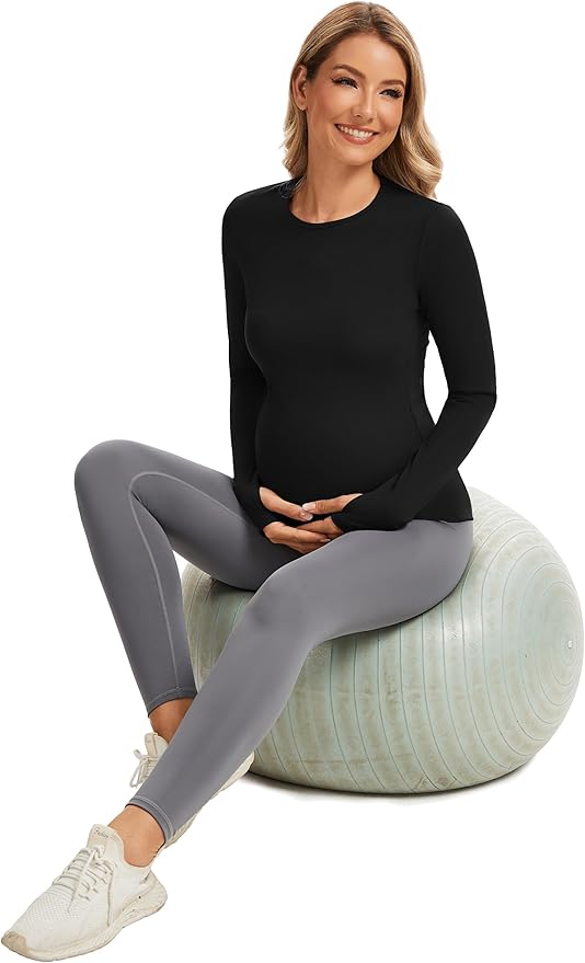 MathCat Maternity Long Sleeve Shirt with Thumbleholes,Pregnancy Casual Tee Blouse Athletic Yoga Workout Tops