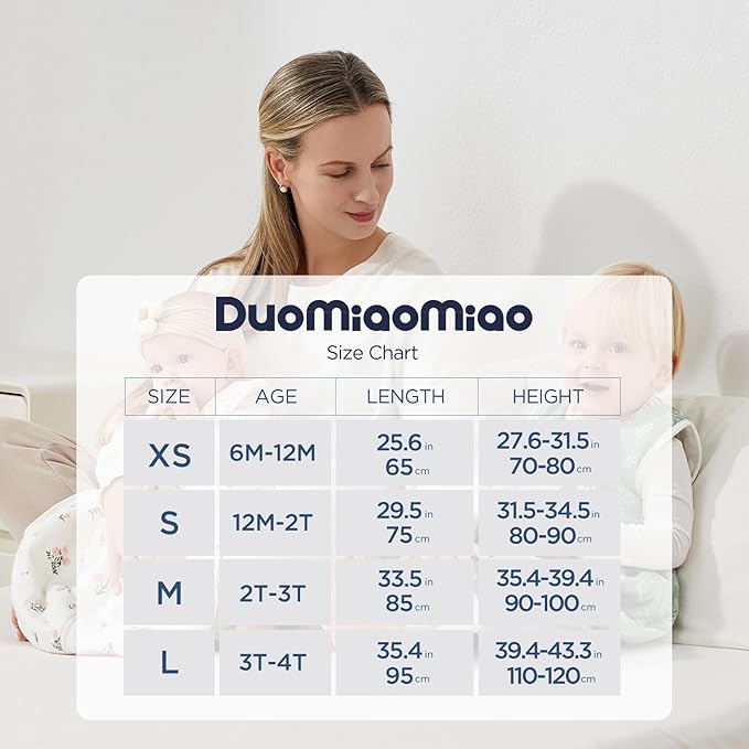 Duomiaomiao 1.5 TOG Toddler Sleep Sack 36-48 Months 100% Cotton Four Season Side Open Zipper Baby Sleep Sack with Feet, Breathable Toddler Wearable Blanket