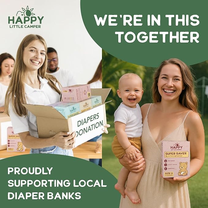 Happy Little Camper Super Saver Diapers, Size 1, 100 Count | Budget-Friendly Disposable Baby Diapers for Sensitive Skin | Hypoallergenic, Fragrance-Free, Ultra Absorbent