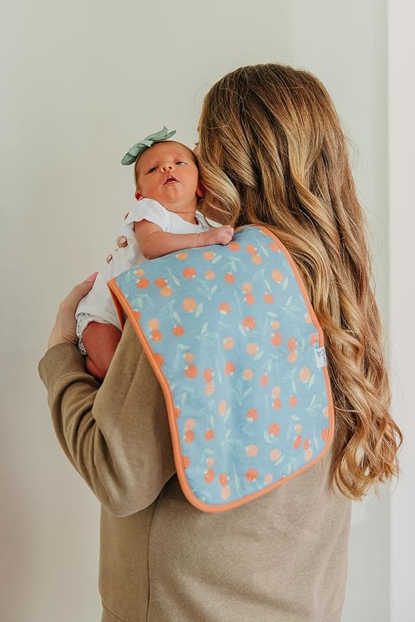 Copper Pearl Premium Baby Burp Cloths - 3-Pack Large Cotton Burp Cloths, Extra Soft Spit Up Rags with 3 Absorbent Layers, Perfect for Baby Boy and Baby Girl Gifts (21" x 10" Size, Clementine Set)