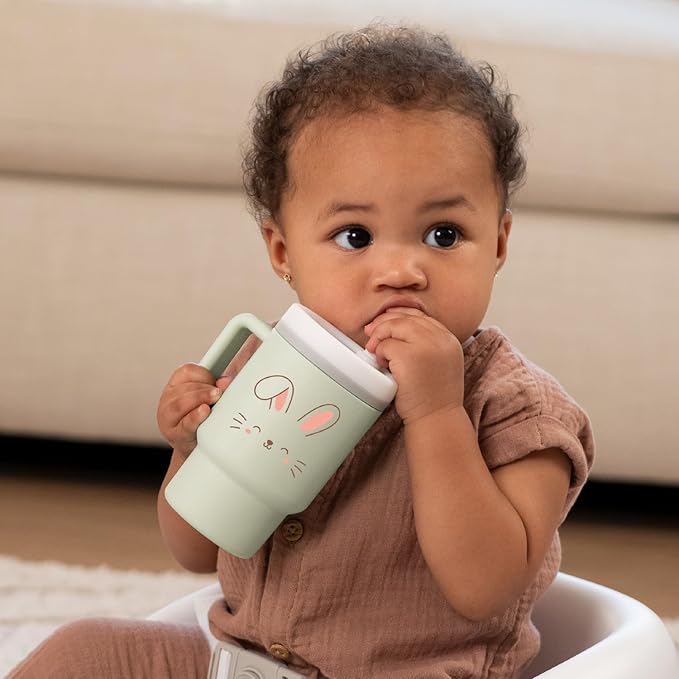 Infantino My 1st Tumbler, Silicone Sippy Cup with Straw & Handle, Spill-Resistant Baby Cup for On-the-Go, BPA-Free Transition Bottle, Bunny