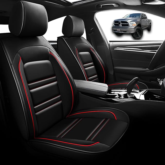 Seat Cover for Dodge ram 1500 2004-2011 | Car Seat Covers Front Seats, Waterproof Seat Protectors, Automotive Front Seat Covers (Front Seat, Black&Red Line)