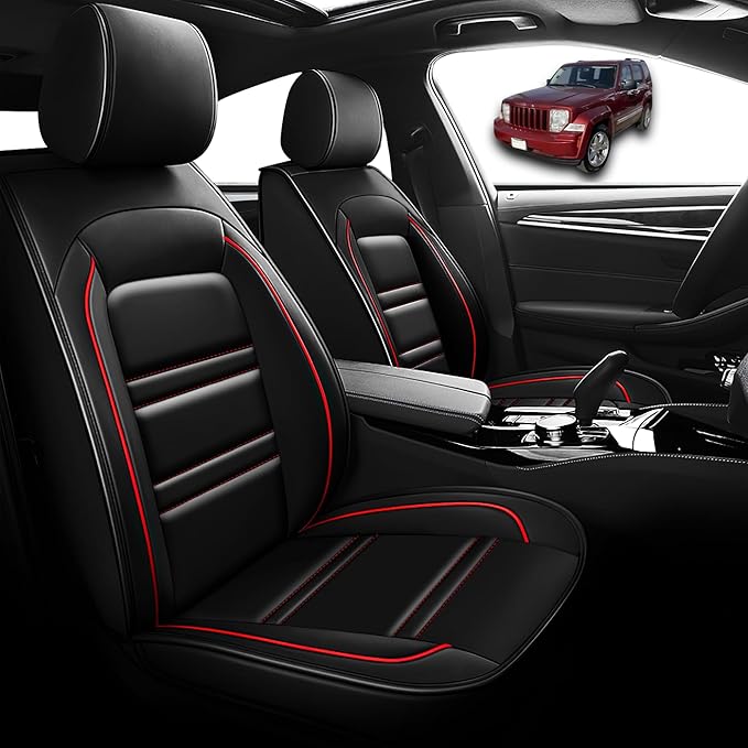 Seat Cover for JP Liberty 2002-2012 | Car Seat Covers Front Seats, Waterproof Seat Protectors, Automotive Front Seat Covers (Front Seat, Black&Red Line)