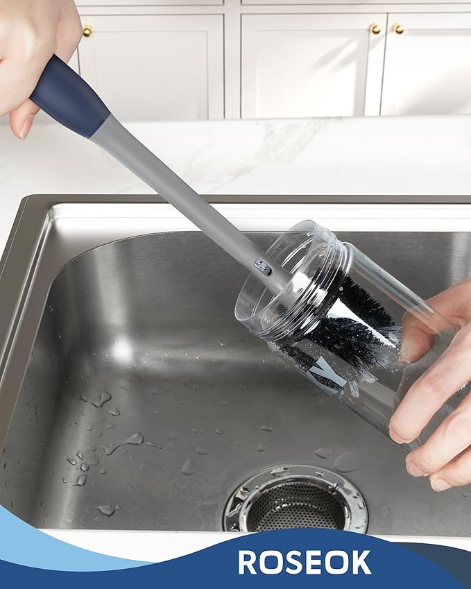 2 in 1 Long Handle Bottle Brush with Straw Brush for Cleaning Glass, Sports Bottle, Coffee Mug, Gray, 1 Pack