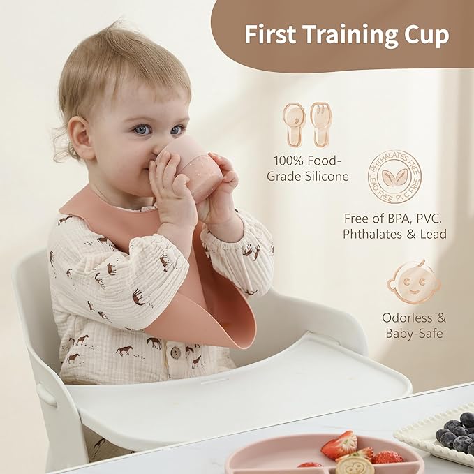 Moonkie Silicone Baby Cups 4 Months+ | Tiny Open Training Cups for Infants with Confetti Sprinkles | Baby-Led Weaning Essential | 2 oz (Ether/Mint, 2 Pack)