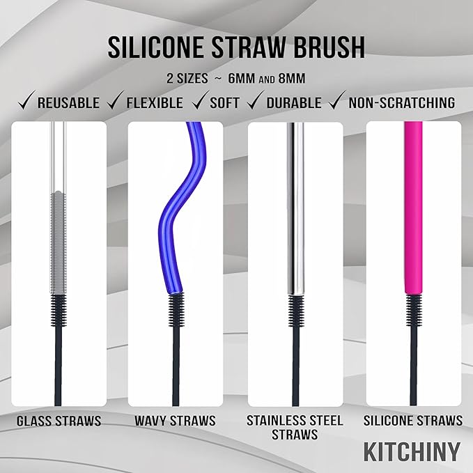 12.5" Silicone Bottle Brush & Straw Cleaner Brush Set | Water Bottle Cleaner for Hydro Flasks, Tumblers, Glassware, Vases and Narrow Neck Containers