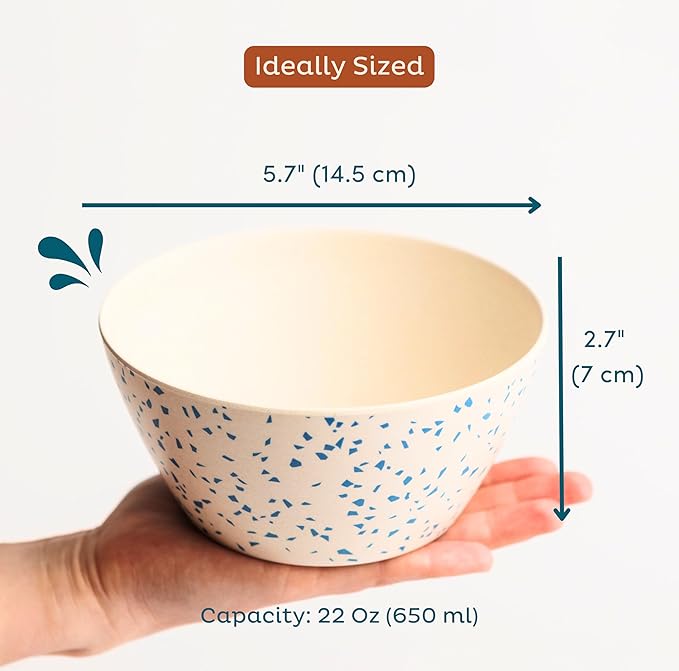 Nook Theory 4 Pack Bamboo Bowls - 22 Oz Reusable Bowl, Dishwasher Safe - Not Microwavable Bamboo Dishes (Pop)