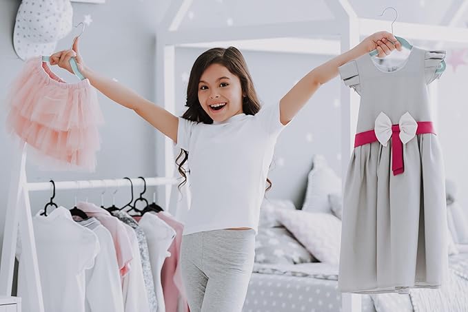 50 Pack Premium Baby Velvet Hangers (Blue) - 11.8" Inches Non-Slip, Ultra-Slim & Space-Saving Toddler Hangers - 360° Rotating Hook, Strong & Durable Hanger for Children, Infant & Toddler