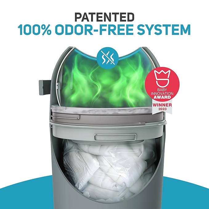 L.A. BABY Magic Diaper Pail - Patented 100% Odor-Free System with Child-Safe Lock - Award-Winning Design - No Refills Required - Works with Regular Trash Bags - Green