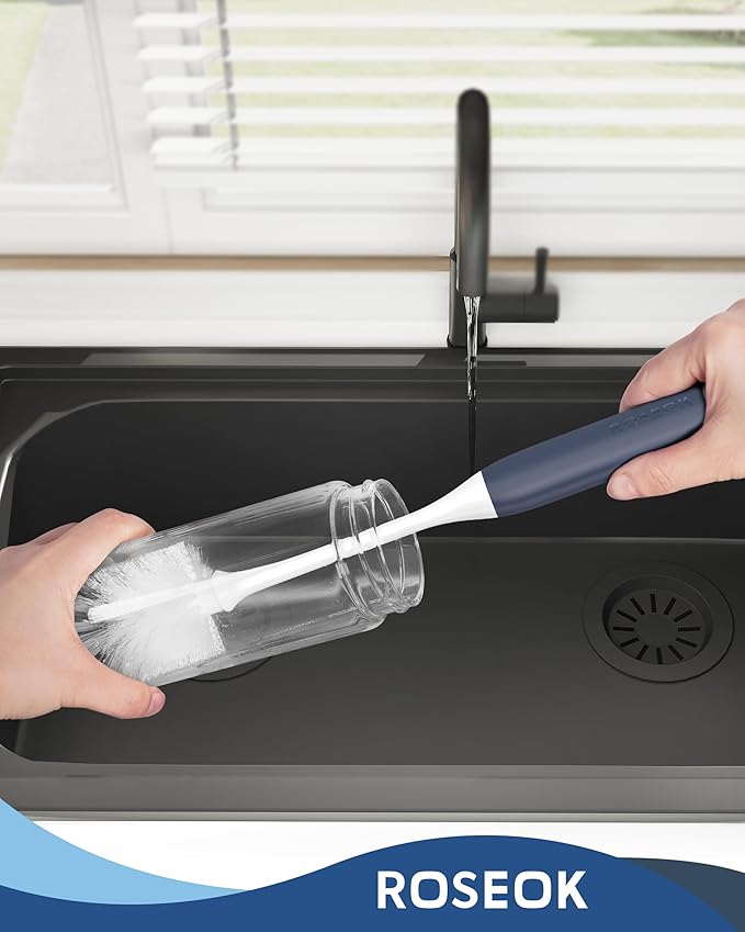 Long Handle Water Bottle Brush,Flexible Bottle Brush for Cleaning Milkshake Cup,Sports Bottle,Navy Blue,2 Pack