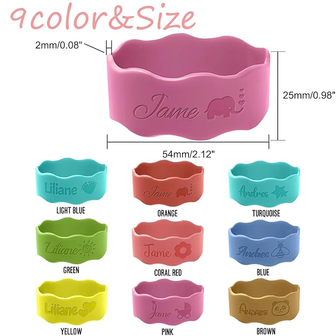 Personalized Baby Bottle Labels for Daycare Custom Water Bottle Name Bands Customized Engraved Silicone Baby Reusable Bottle Straps Labels for Cups School-Yellow