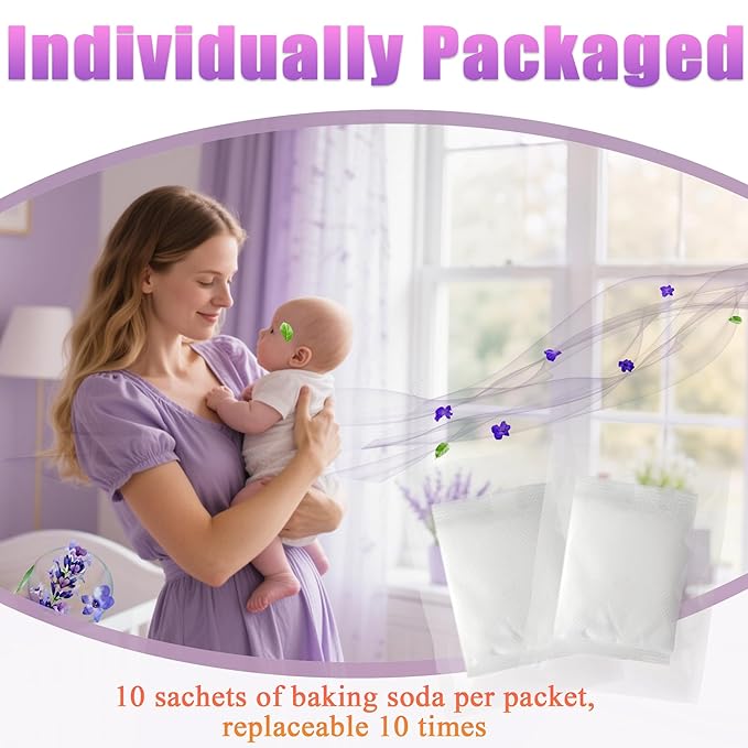 10PCS Lavender Scented Baking Soda Refills for Puck Baking Soda Cartridge, Diaper Pail Deodorizers Odor Absorber Compatible with Munchkin Step and Pail Diaper Pails