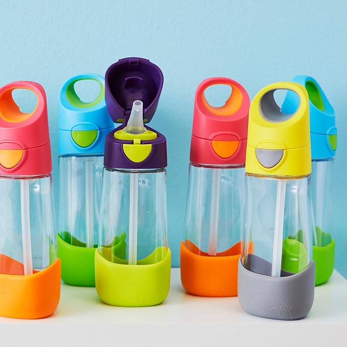 b.box Kids Water Bottle – 20oz Tritan Toddler Drink Bottle with Straw for School, Daycare, Travel w/Easy-Grip Triangular Design, Leak Proof Lid & Handle, BPA Free, Dishwasher Safe (Emerald Forest)