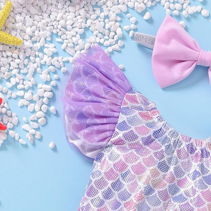 Toddler Girl Baby Ruffles Mermaid Fish Scale Swimsuit One Piece Swimwear Bathing Sunsuit