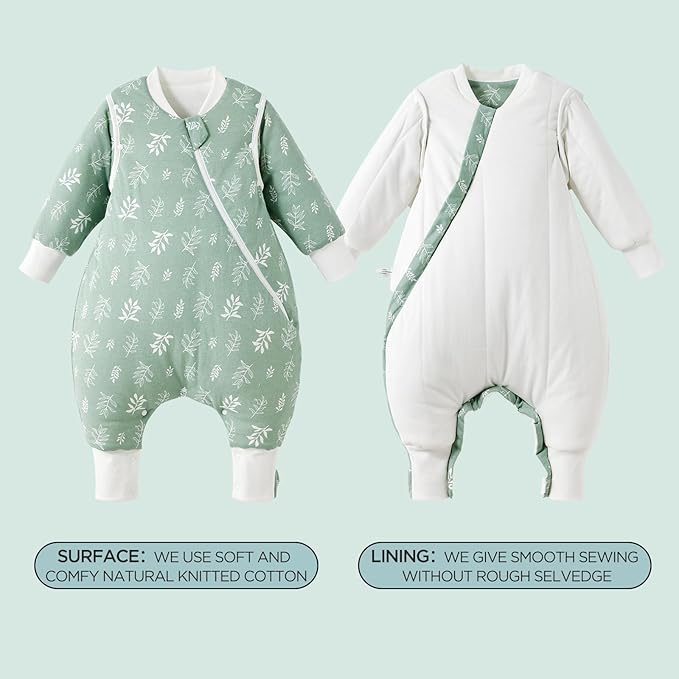 Duomiaomiao 3.5 TOG Toddler Sleep Sack 3-4T 100% Cotton Winter Side Open Zipper Baby Sleep Sack with Feet, Warm Toddler Wearable Blanket