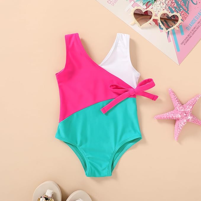 Happy Town Toddler Swimsuit Girl One Piece Bathing Suit Color Block Swimwear Baby Summer Beach Wear