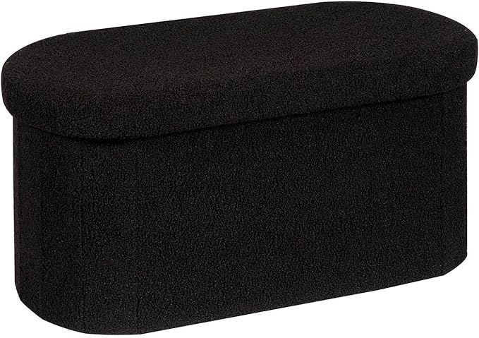 B FSOBEIIALEO Ottoman with Storage for Living Room, Sherpa Folding Storage Ottoman Foot Rest, 30 Inches Collapsible Bedroom Bench Black