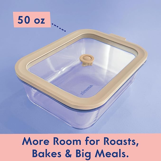 Ziruma Non-Toxic 6.2 Cup Glass Food Storage Containers with Lids, Large Food Containers, Plastic Free Meal Prep, Airtight Food Storage Container, Microwave and Freezer Safe, 2 Pack