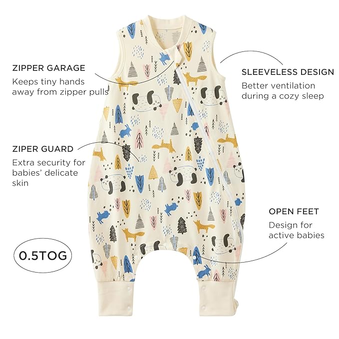 Duomiaomiao 0.5 TOG Toddler Sleep Sack 36-48 Months 100% Cotton Lightweight Baby Sleep Sack with Feet, Breathable Comfy Toddler Wearable Blanket