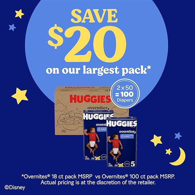 Huggies Overnites Size 5 Overnight Diapers (27+ lbs), 50 Ct, Packaging May Vary