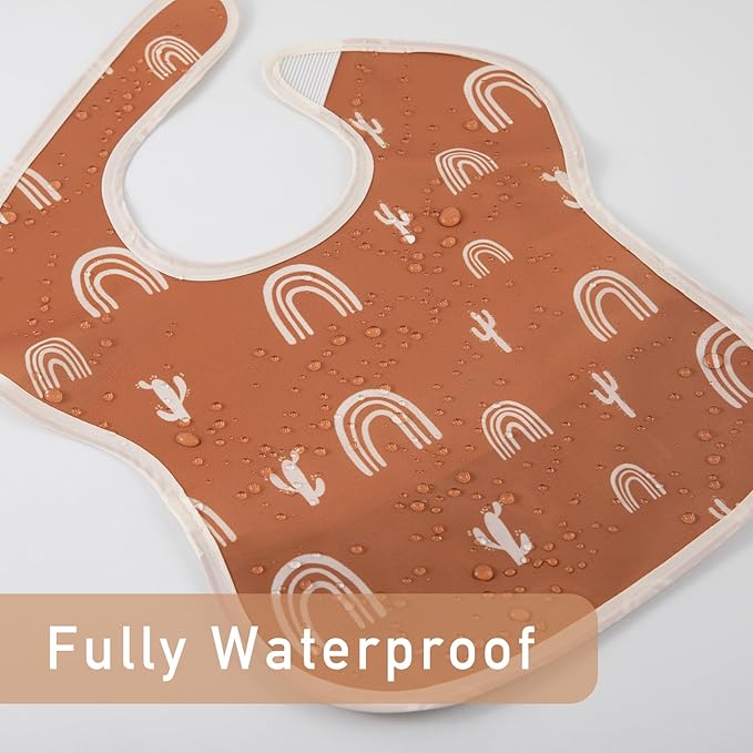 Mess Proof Baby Bib 3 Pack, Waterproof Led Weaning Baby Feeding Bibs with Food Catcher, Travel Feeding Bibs
