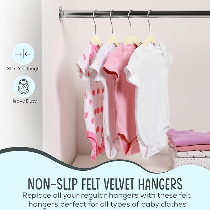 25 Premium Baby Velvet Hangers - 11.8 Inches Non-Slip & Ultra-Slim Baby Hangers for Space-Saving & Children Clothes - 360 Swivel Hook, Strong & Durable Infant & Toddler Clothes Hanger - Beige