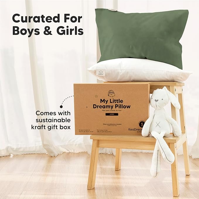 KeaBabies Toddler Pillow with Pillowcase, Jumbo 14X20 - Soft Organic Cotton Toddler Pillows for Sleeping - Machine Washable - Perfect for Travel, Toddler Bed Set (Jungle Green)