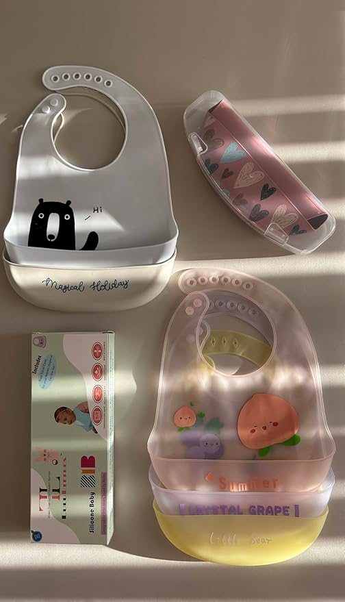 BPA-Free Silicone Baby Bibs with Travel Case, Toddlers Boys/Girls, Large Pocket, Adjustable, Toddlers 6-48 Months