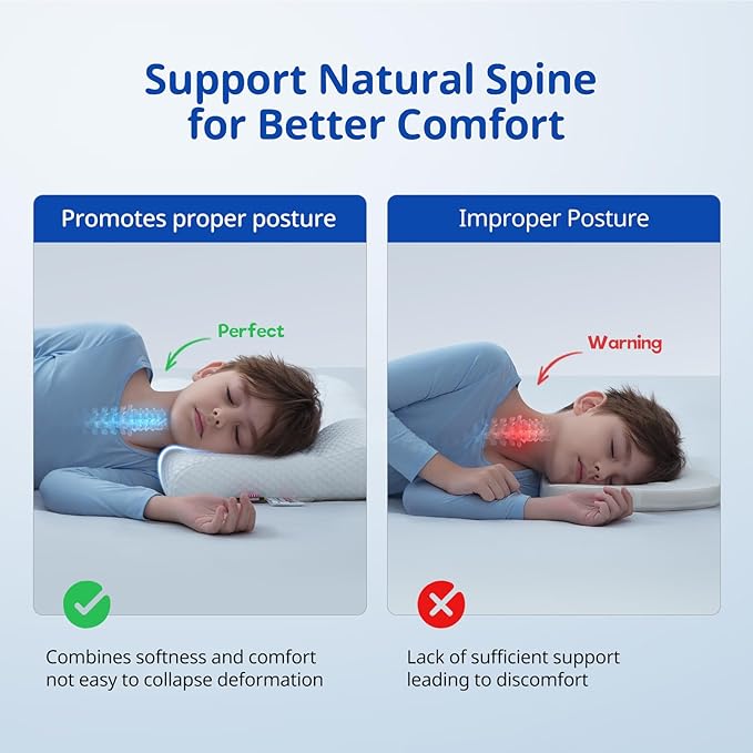 Toddler Pillow with Pillowcase, Breathable & Cozy Machine Washable Kids Pillow with Pillowcase, 21.6x13.8 Ergonomic Children Pillow for Boys and Girls Aged 3-8 (Blue, Height 2)