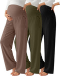 Neer 3 Pack Women's Maternity Pants Over The Belly Loose Pregnancy Pants Stretchy Lounge Wide Leg Trousers with Pockets