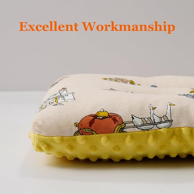Reidio 1Pcs Toddler Pillow Double Sided Breathable Soft Cotton & Minky Dot Fabric Kids Pillow Cute Small Pillow Machine Washable (Yellow)