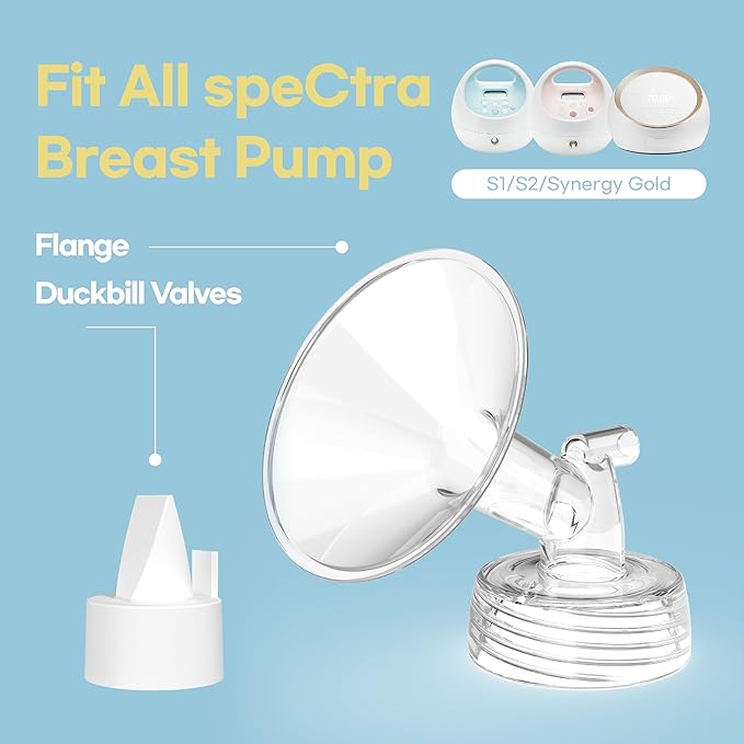 Flange Inserts for Spectra, Spectra Replacement Pump Parts for S1/S2/9 Plus, Not Original Accessories, Breast Pump Parts Include 2-Pack 13MM Flanges and 4-Pack Duckbill Valves