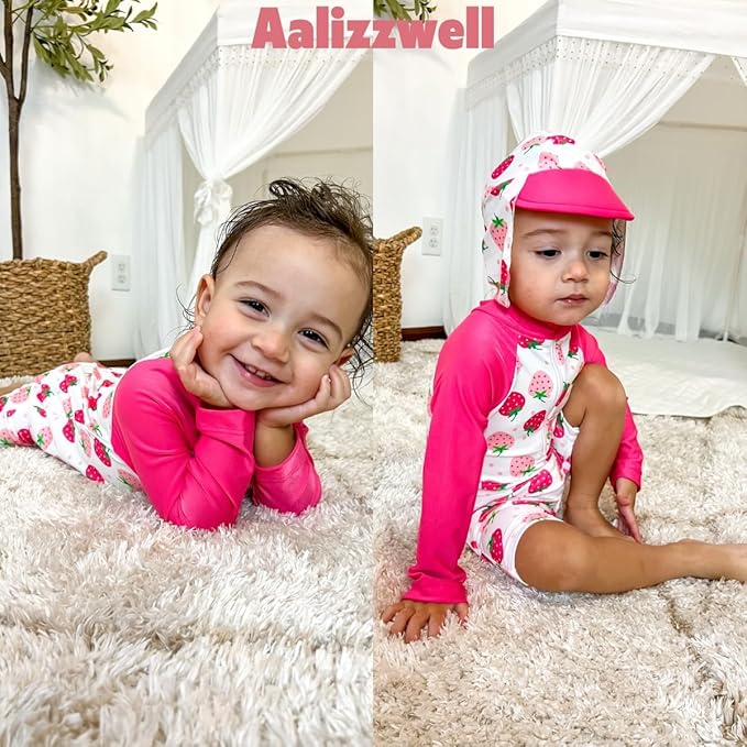 Aalizzwell Baby Girls Long Sleeve One Piece Bathing Suit with Hat
