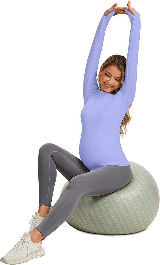 MathCat Maternity Long Sleeve Shirt with Thumbleholes,Pregnancy Casual Tee Blouse Athletic Yoga Workout Tops