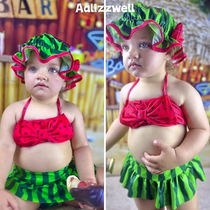 Aalizzwell Baby Girl 2-Piece Bikini Swimsuit with Hat