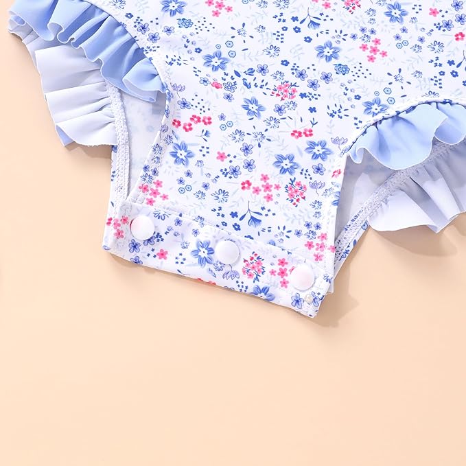 YOUNGER TREE Infant Baby Girls Swimsuit Long Sleeve Swimsuits One Piece Swimsuit Solid Color Bathing Suit with Hat, UPF 50+