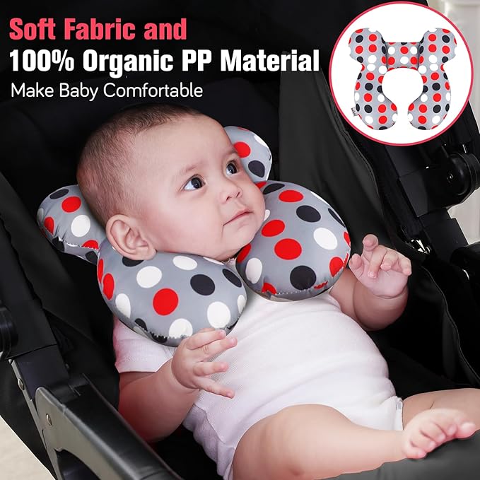 KAKIBLIN Baby Travel Pillow, Baby Neck Pillows for Car Seat,Upgraded Babies Head Pillow, Head and Neck Support for Car Seat, Pushchair,Travel (Grey Pot)