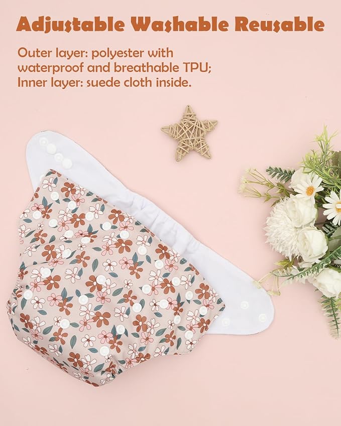 ALVABABY Baby Cloth Diapers 6 Pack with 12 Inserts Cloth Diaper Covers Adjustable Washable Reusable for Baby Girls and Boys 6DM130A