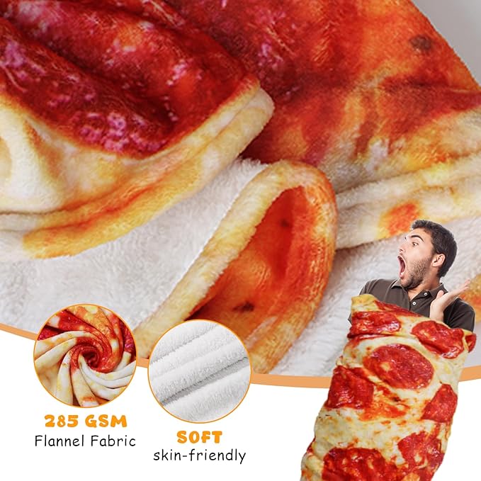 Lhedon Pizza Blanket Adult Size, Blankets Queen Size, 80 Inches Round Pepperoni Pizza Food Blanket, Funny Gift for Women Men, Flannel Blanket for Bed Office Travel