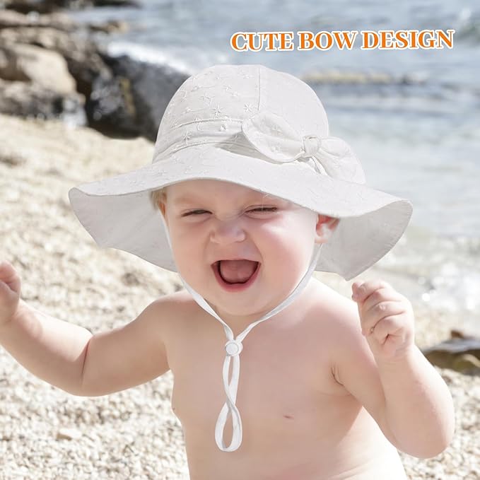 Baby Girl Sun Hat Summer Foldable Beach Hats with UPF50+ Sun Protection Wide Brim Toddler Bucket Hat Cap