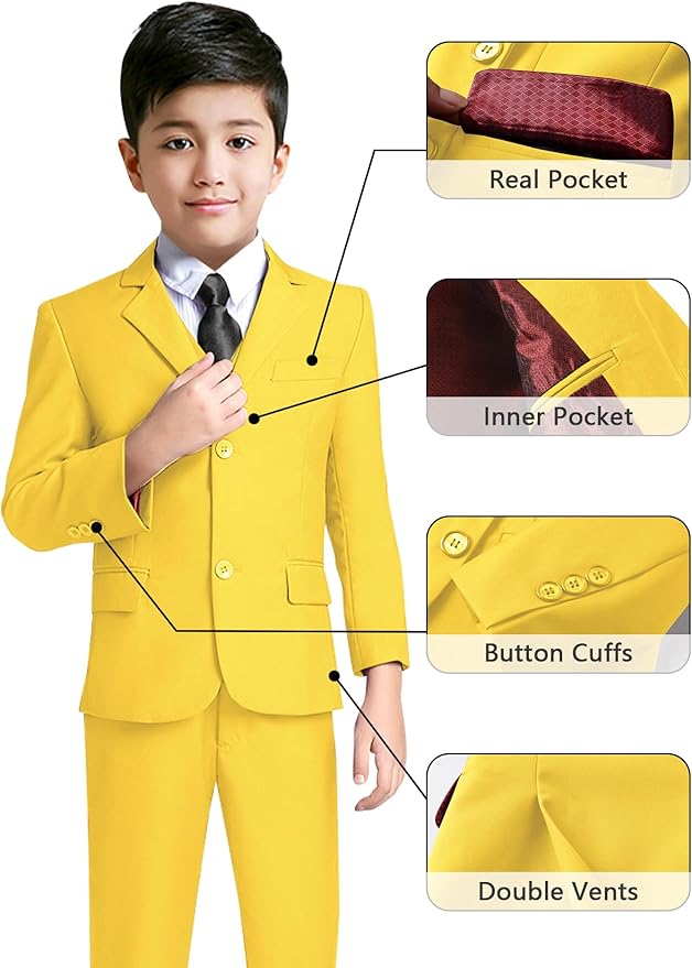 YuanLu Boys Suit for Kids Tuxedo Wedding Ring Bearer Outfit, 5 Piece Boy Slim Fit Formal Suits with Adjustable Waist