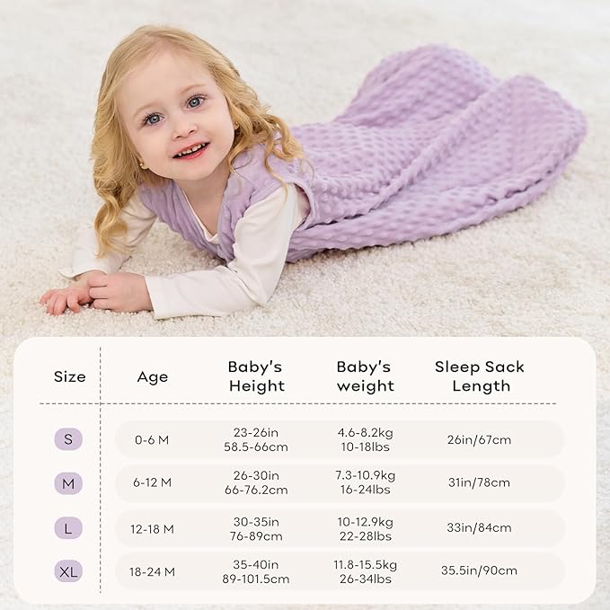 Fleece Baby Sleep Sack 12-18 Months with Plush Dots 1.5 Tog Baby Wearable Blanket with 2-Way Zipper Warm Sleeping Sack for Toddler Infant - Large, Taro Purple